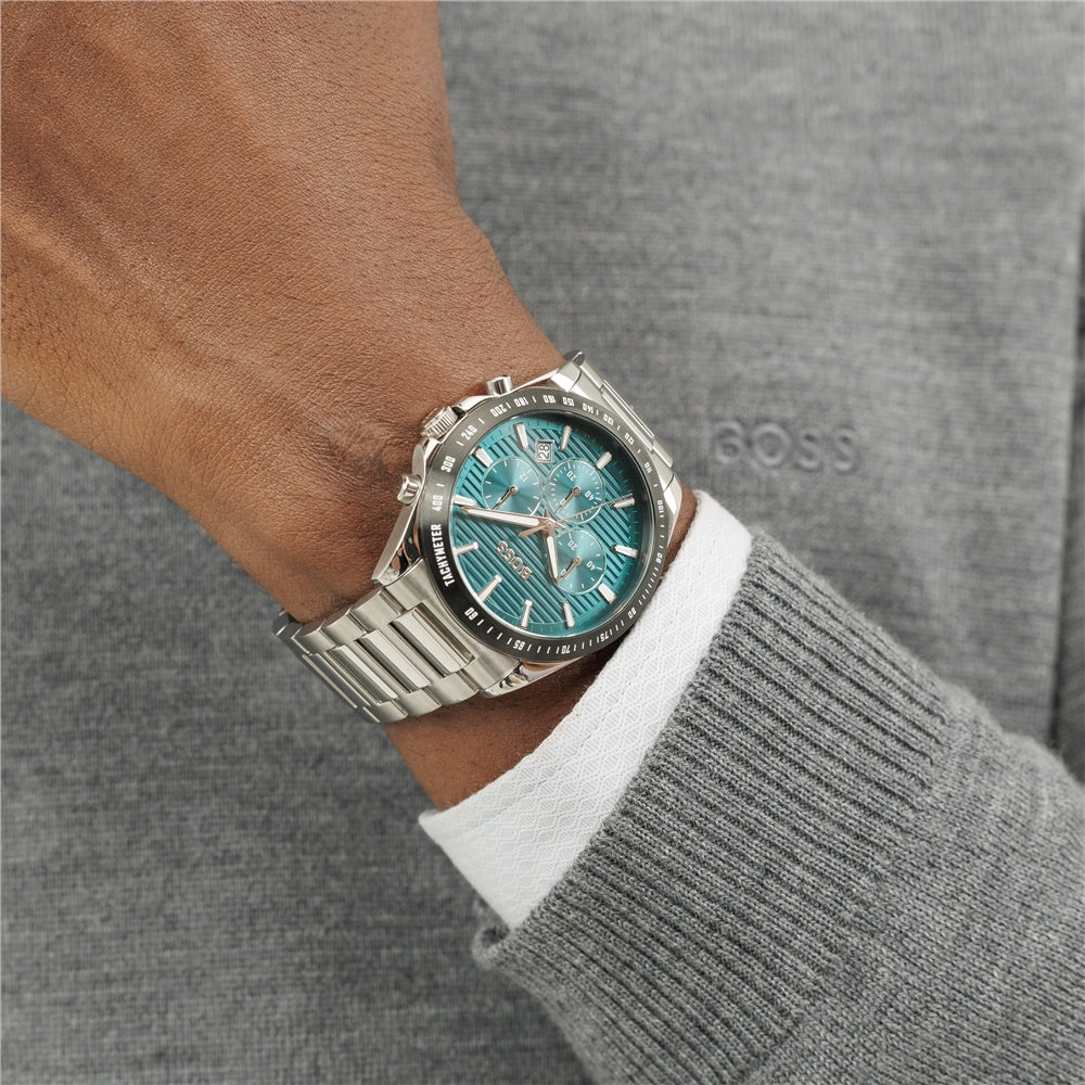 Boss Silver Teal Strike Chronograph Watch