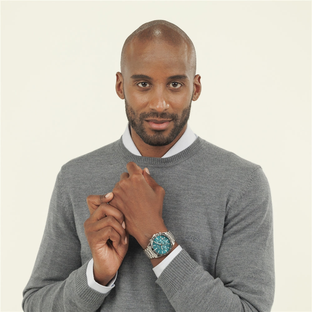 Boss Silver Teal Strike Chronograph Watch