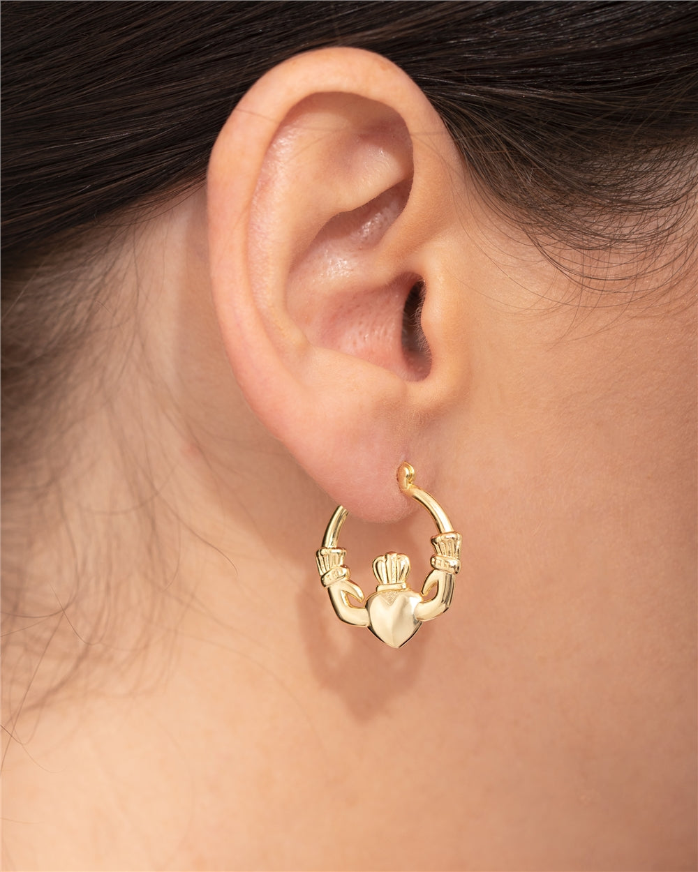 Argento Gold Claddagh Puffy Hoop Earrings