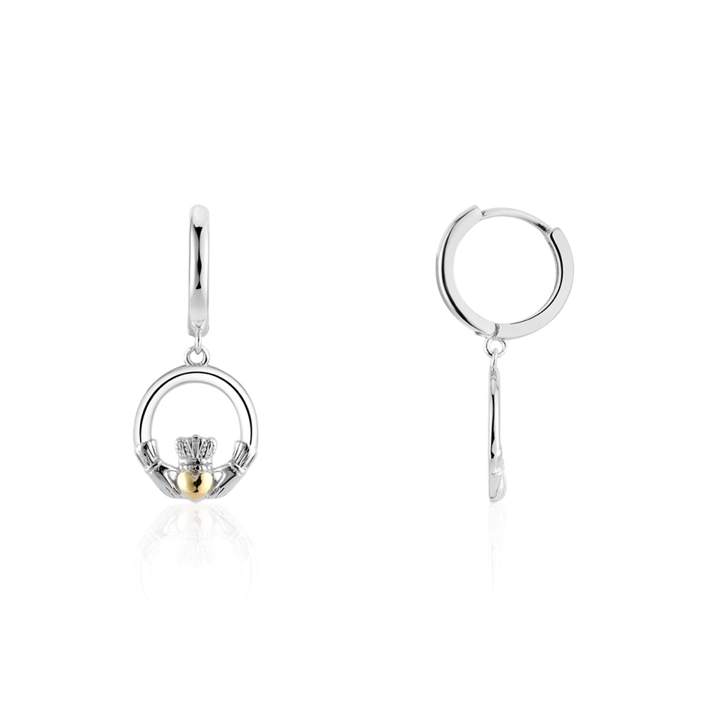 Argento Silver Heart of Gold Claddagh Hoop Earrings