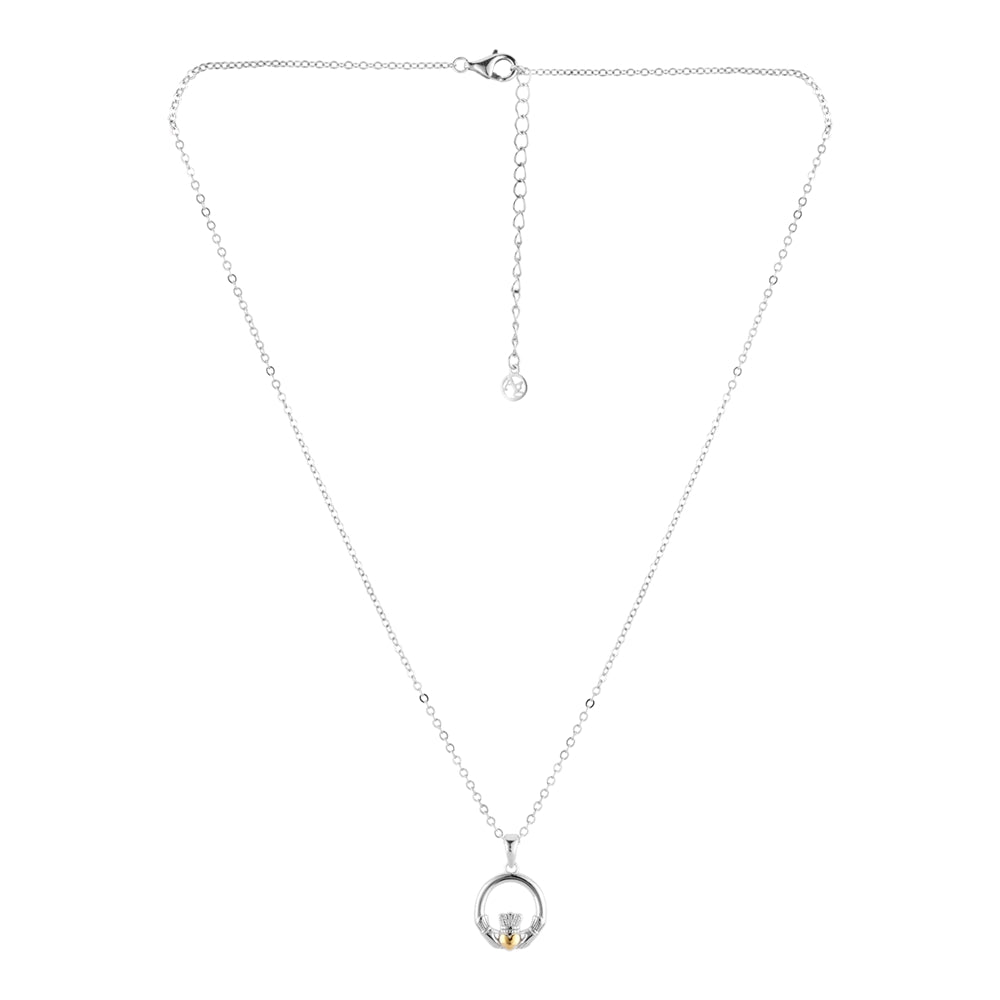 Argento Silver Mix Heart of Gold Claddagh Necklace