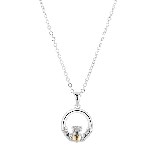 Argento Silver Mix Heart of Gold Claddagh Necklace