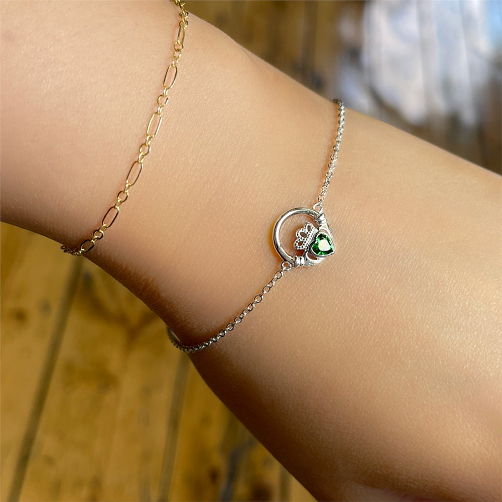 Argento Silver Emerald Claddagh Bracelet