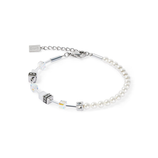 Coeur De Lion Silver Asymmetrical Mini Fusion Pearls Cubes Bracelet