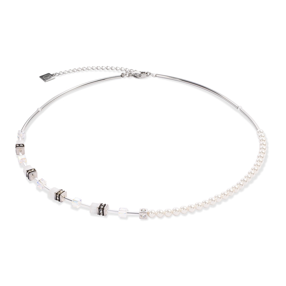Coeur De Lion Silver Asymmetrical Mini Fusion Pearls Cubes Necklace
