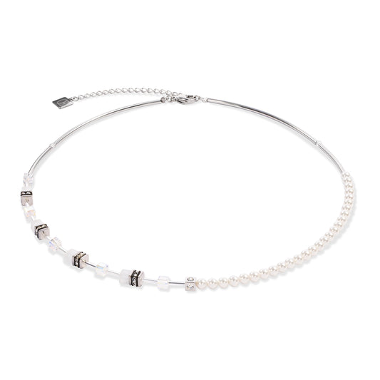 Coeur De Lion Silver Asymmetrical Mini Fusion Pearls Cubes Necklace