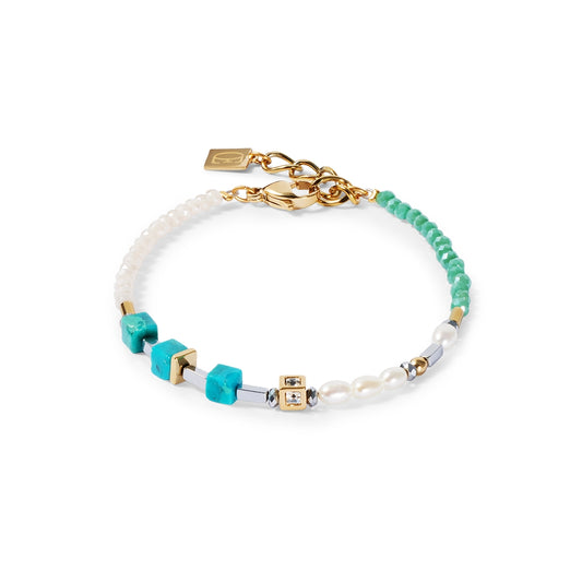 Coeur De Lion Gold Princess Fusion Pearls Turquoise Cubes Bracelet