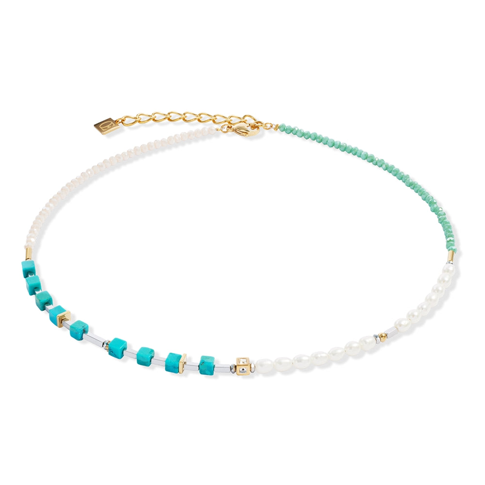Coeur De Lion Gold Princess Fusion Pearls Turquoise Cubes Necklace
