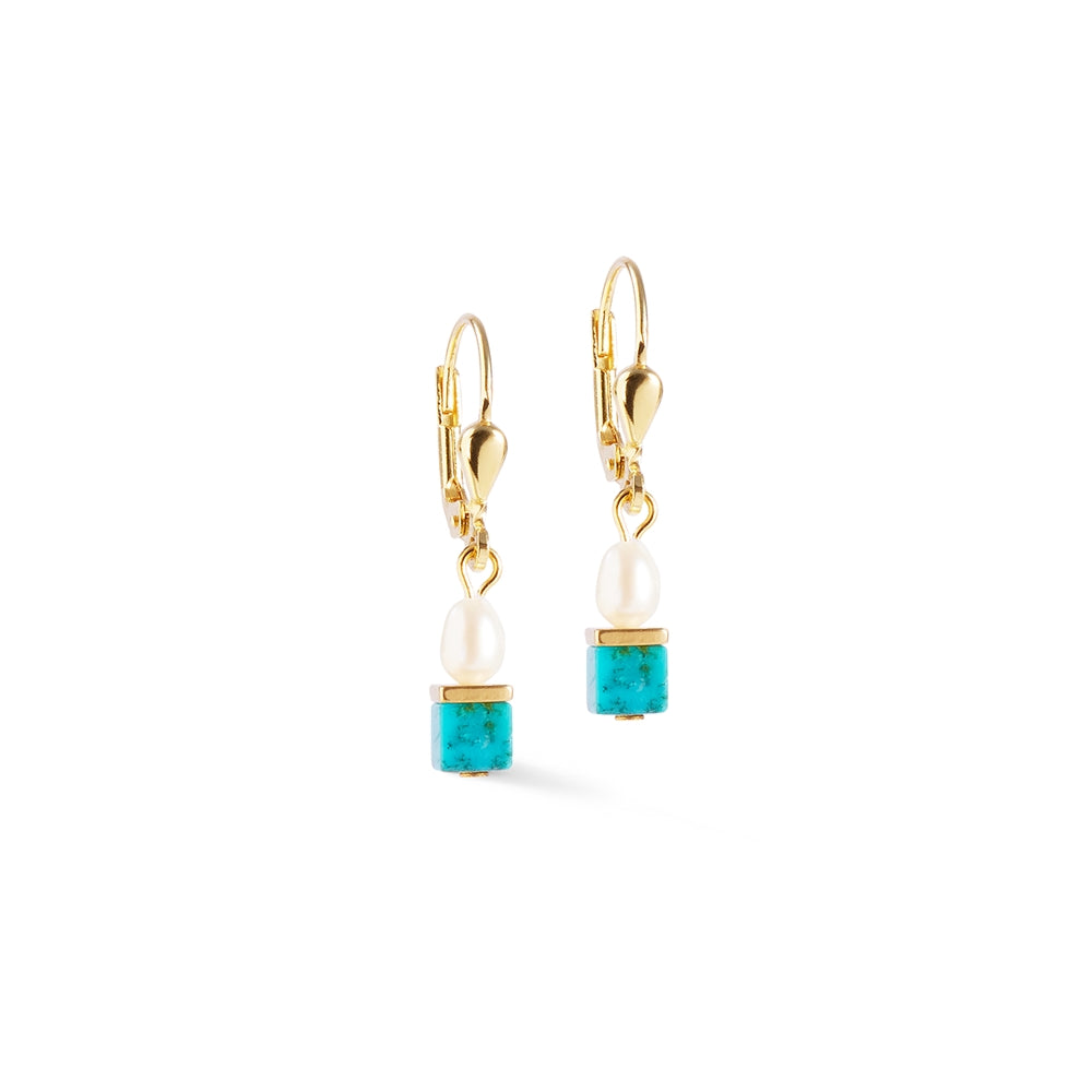 Coeur De Lion Gold Turquoise Cubes Pearl Earrings