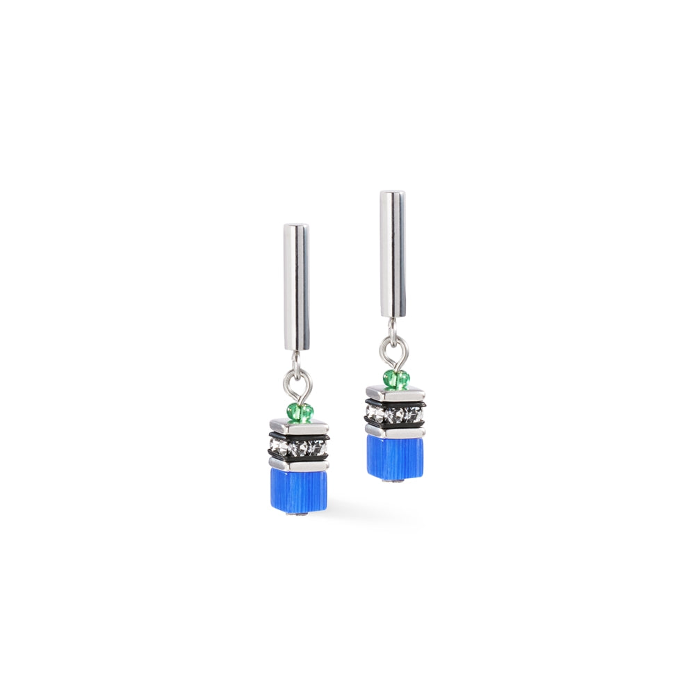 Coeur De Lion Silver Lite Mini Blue Cubes Earrings