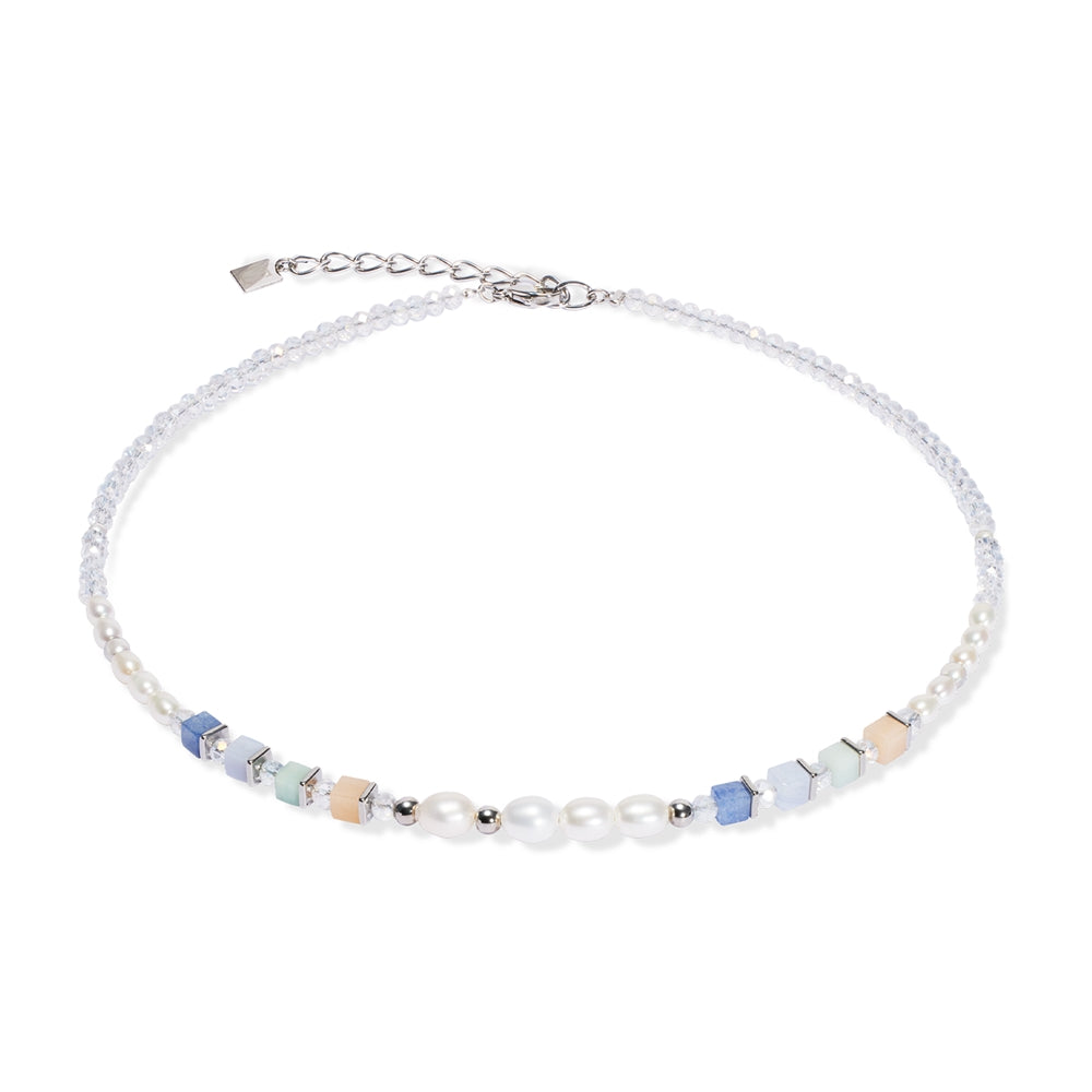 Coeur De Lion Silver Cosmic Pearls Pastel Cubes Necklace