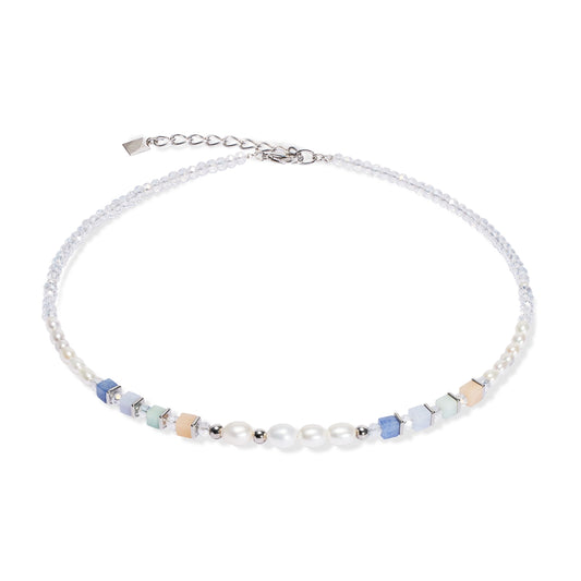 Coeur De Lion Silver Cosmic Pearls Pastel Cubes Necklace