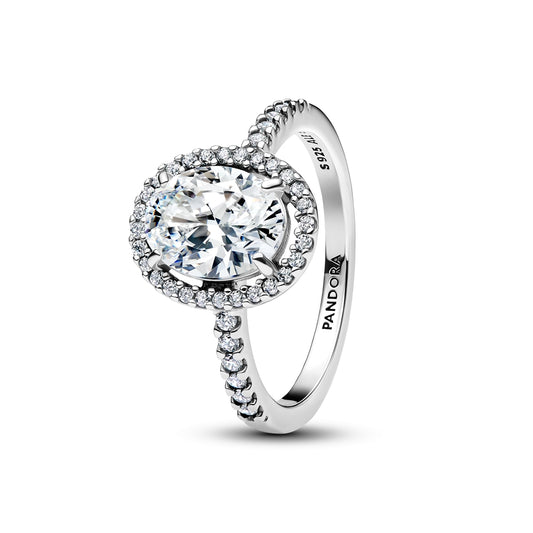 Pandora Silver Oval Sparkling Halo Statement Ring