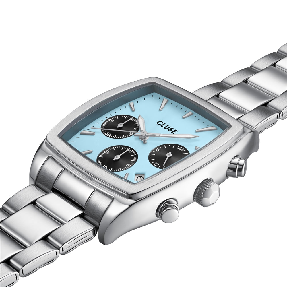 CLUSE Silver Quartaut Chronograph Light Blue Watch