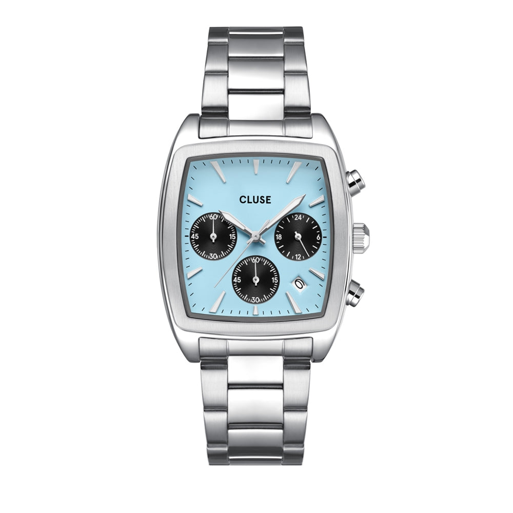 CLUSE Silver Quartaut Chronograph Light Blue Watch