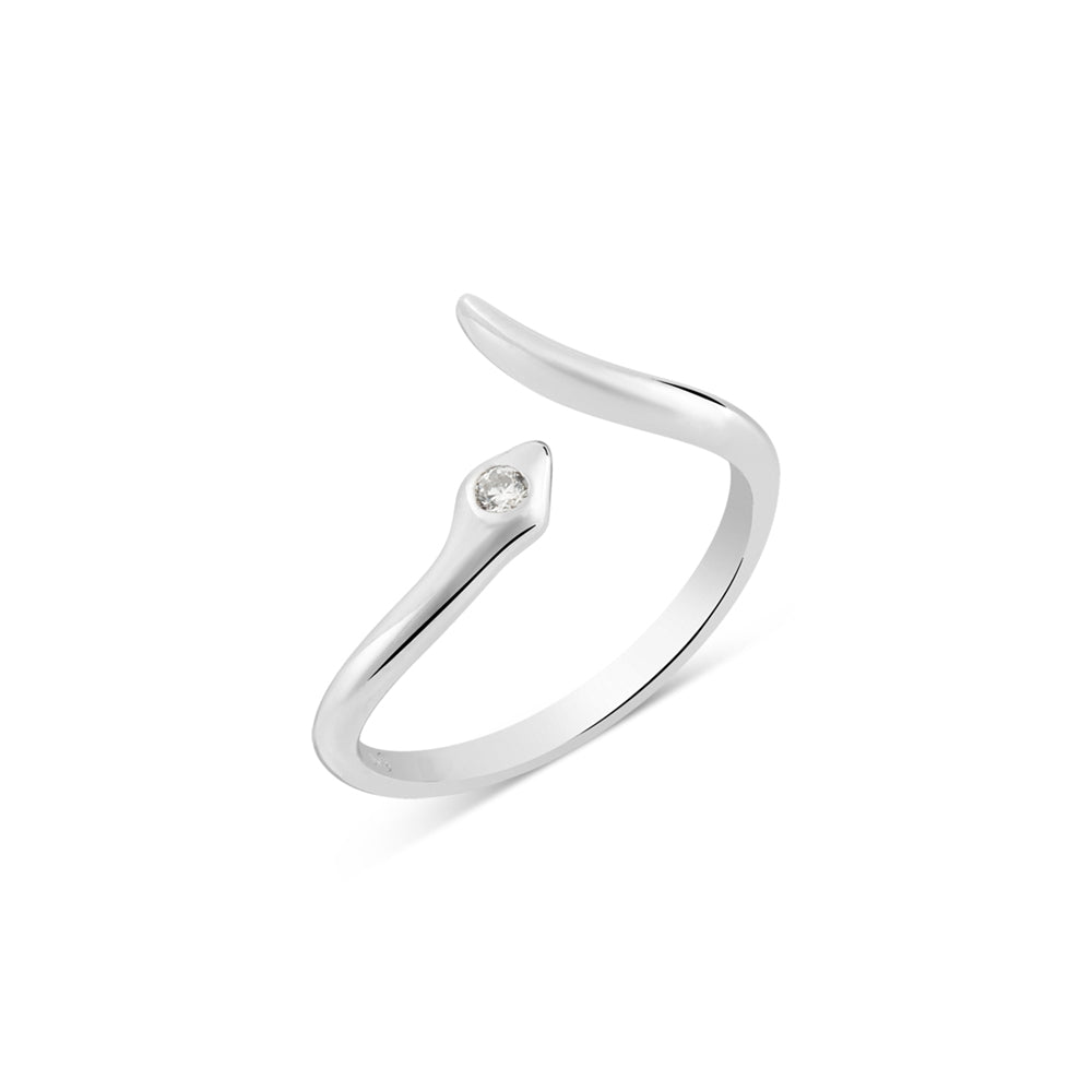 Argento Silver Crystal Adjustable Snake Ring