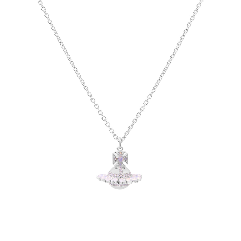 Vivienne Westwood Silver Jordana Bas Relief Pink Opal Orb Necklace