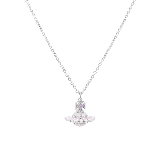 Vivienne Westwood Silver Jordana Bas Relief Pink Opal Orb Necklace
