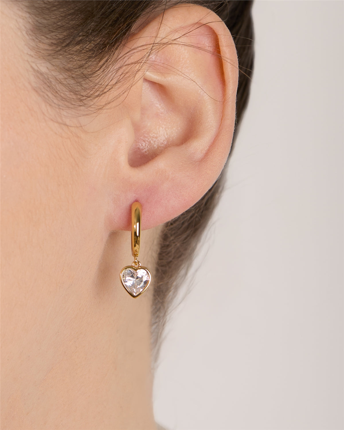 August Woods Gold Cubic Zirconia Heart Hoop Earrings