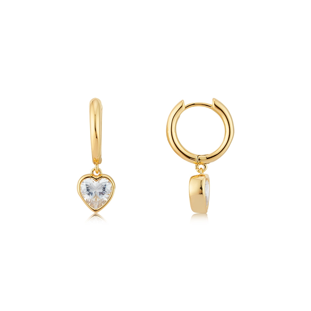 August Woods Gold Cubic Zirconia Heart Hoop Earrings