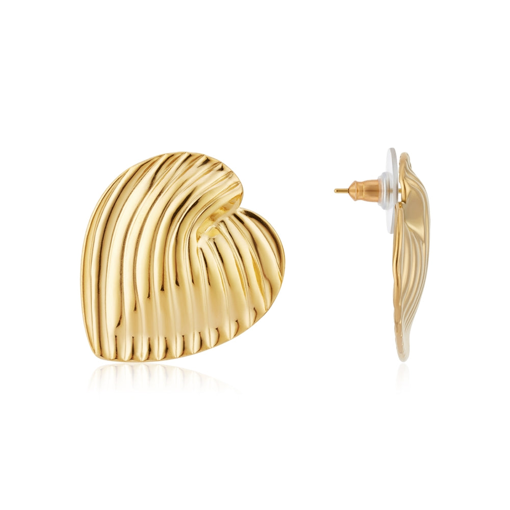 August Woods Gold Wave Heart Stud Earrings