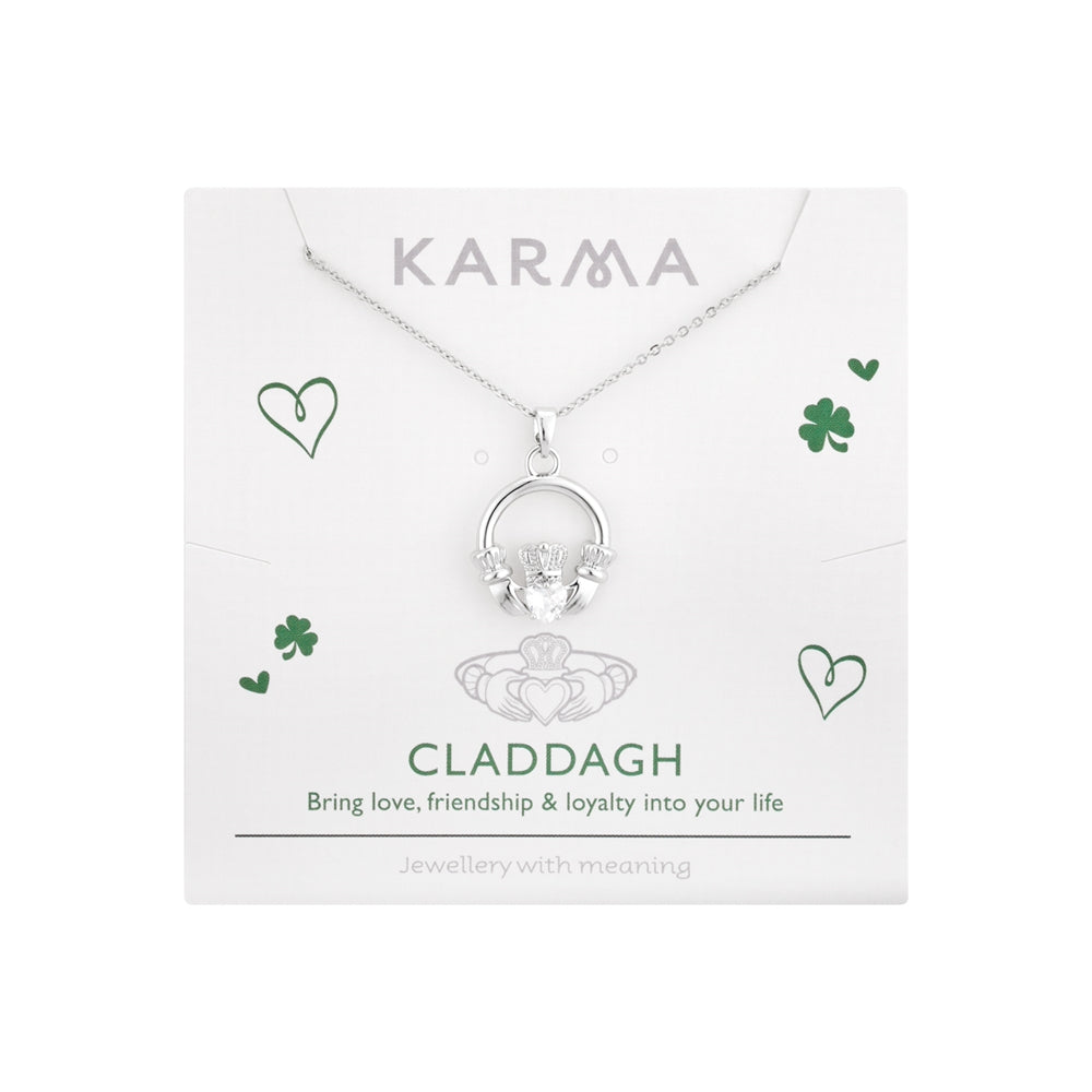 Karma Silver Claddagh Heart Cubic Zirconia Necklace