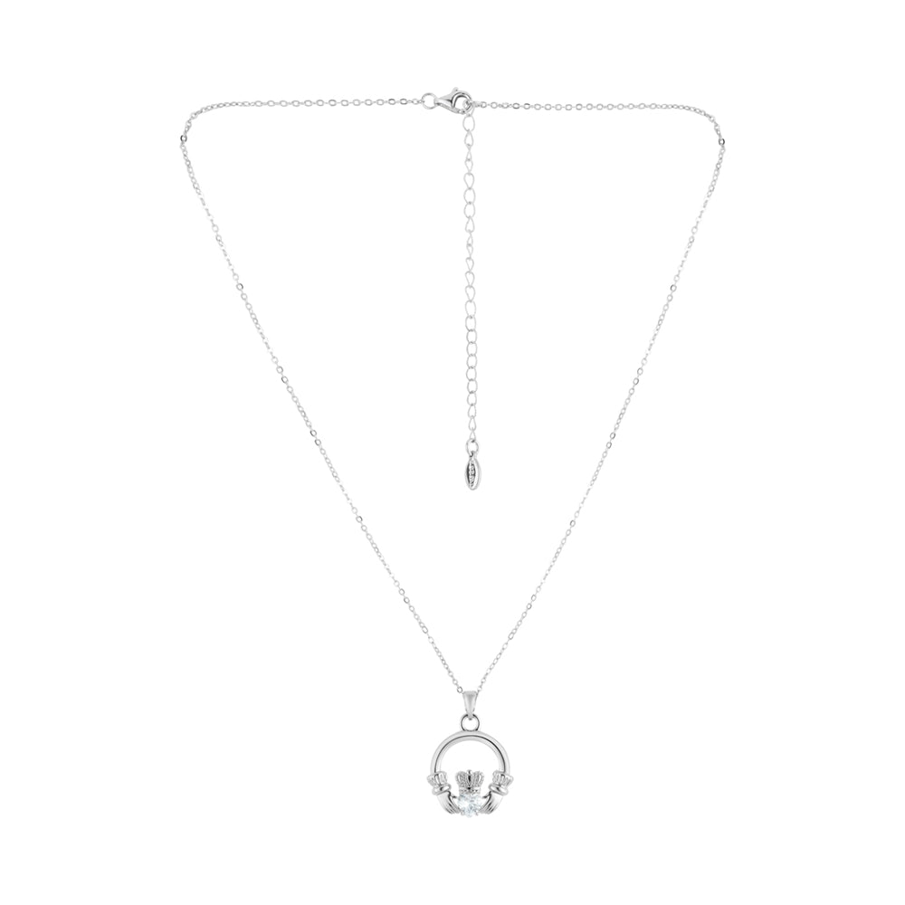Karma Silver Claddagh Heart Cubic Zirconia Necklace