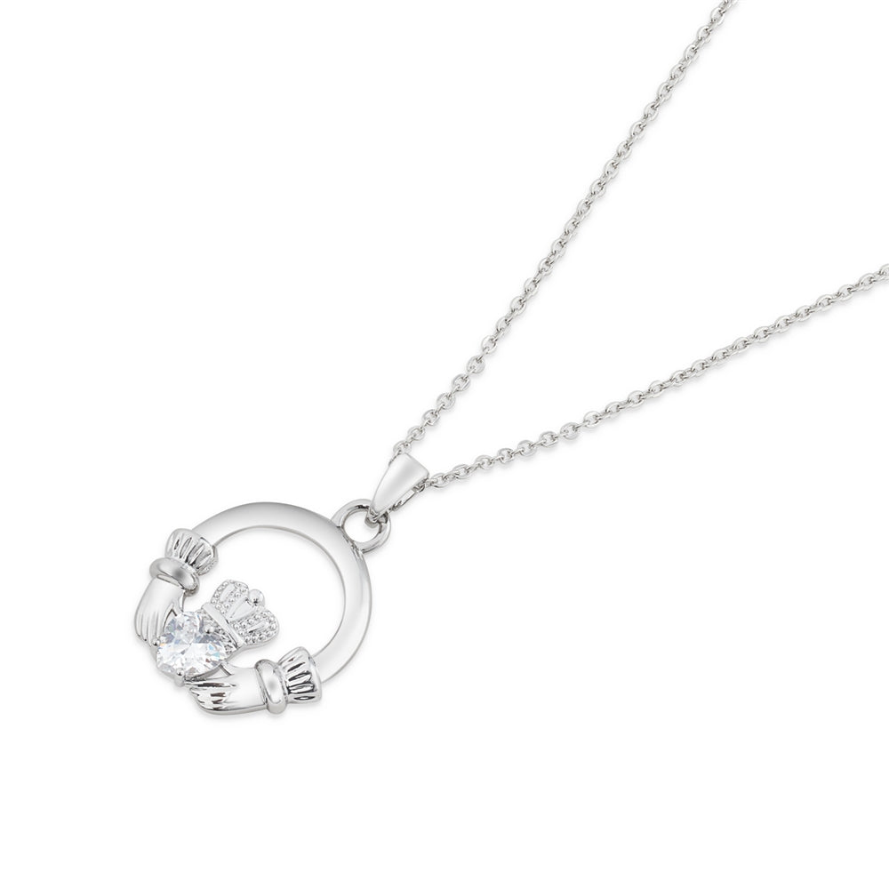 Karma Silver Claddagh Heart Cubic Zirconia Necklace