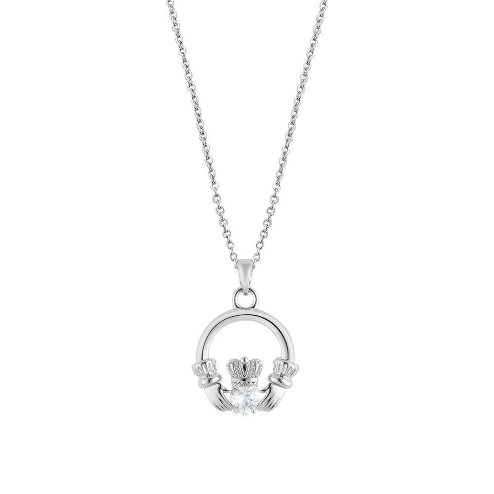 Karma Silver Claddagh Heart Cubic Zirconia Necklace