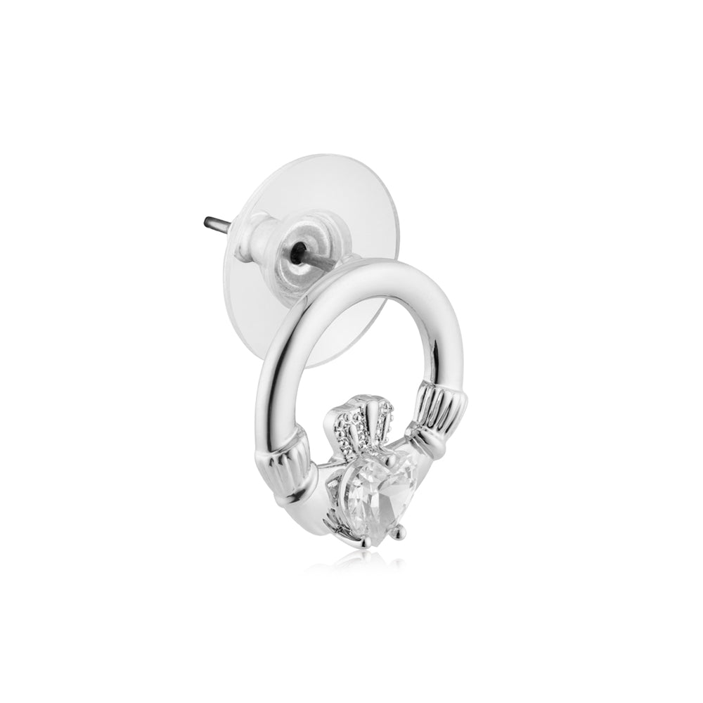 Karma Silver Claddagh Heart Cubic Zirconia Studs