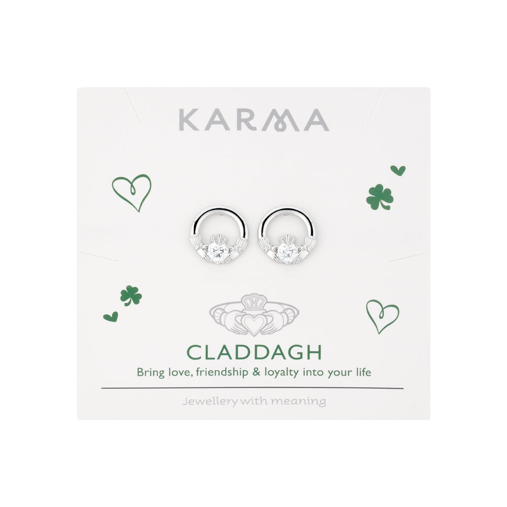 Karma Silver Claddagh Heart Cubic Zirconia Studs