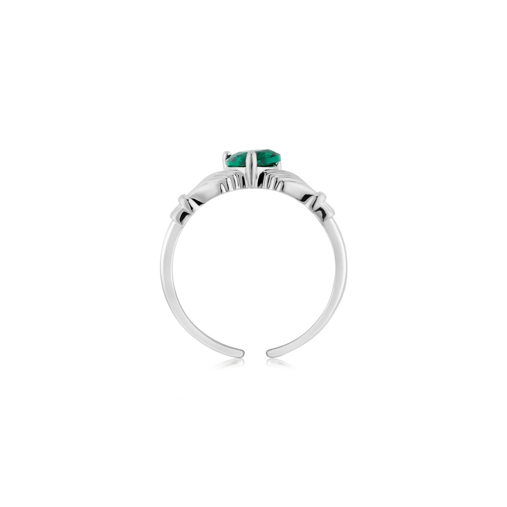 Karma Silver Green Claddagh Adjustable Ring