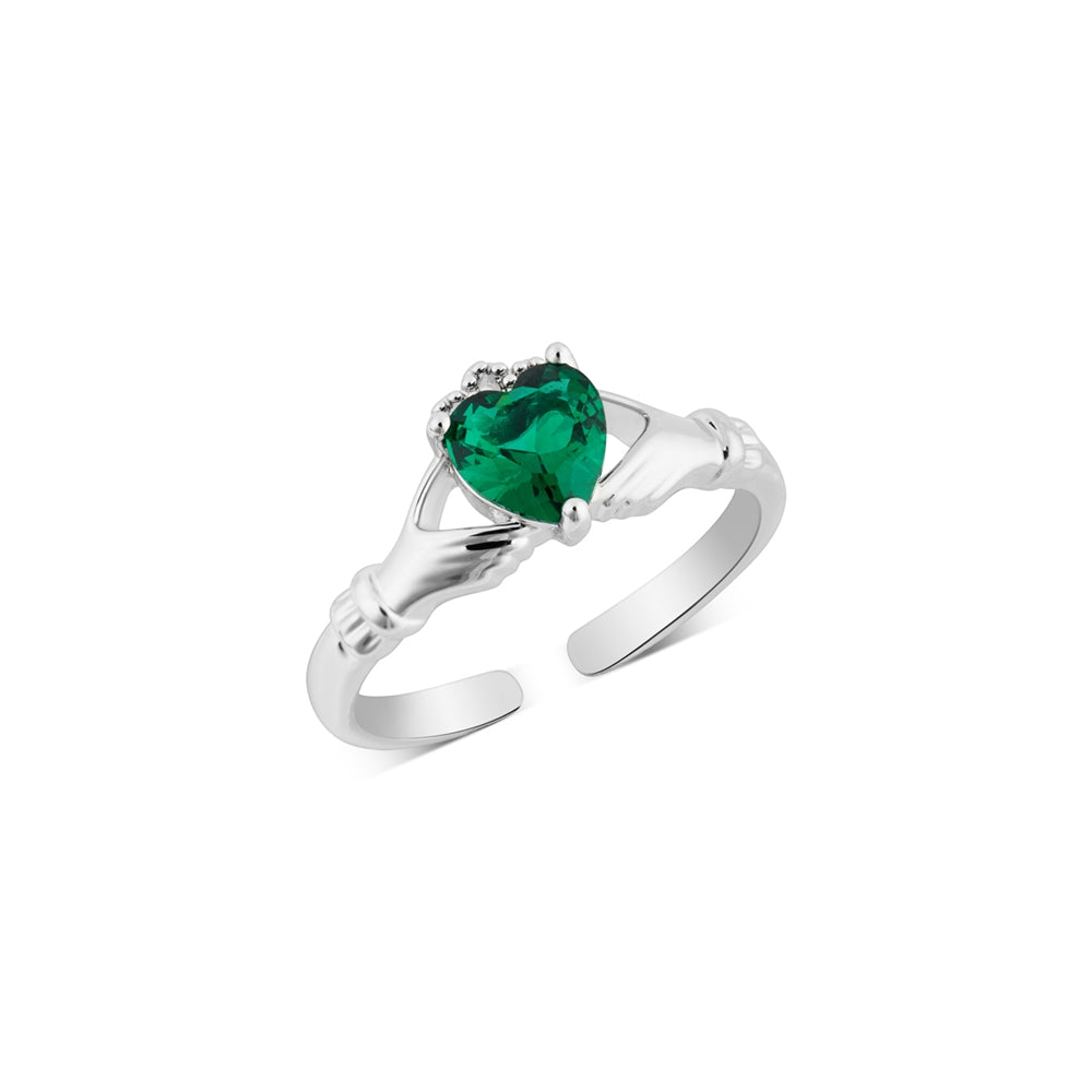 Karma Silver Green Claddagh Adjustable Ring
