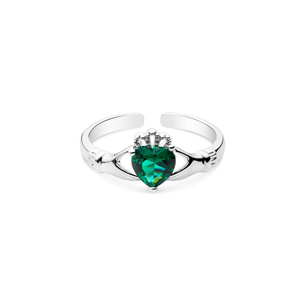 Karma Silver Green Claddagh Adjustable Ring