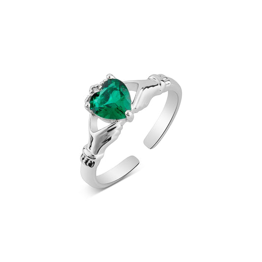 Karma Silver Green Claddagh Adjustable Ring