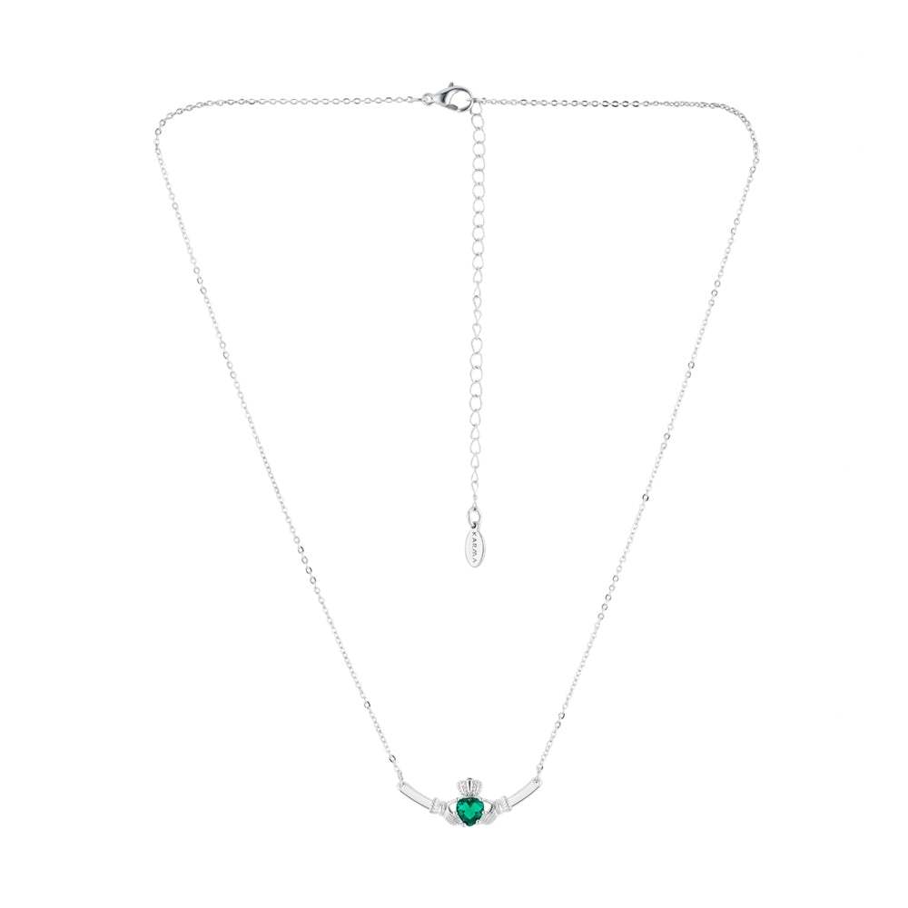 Karma Silver Green Claddagh Bar Necklace
