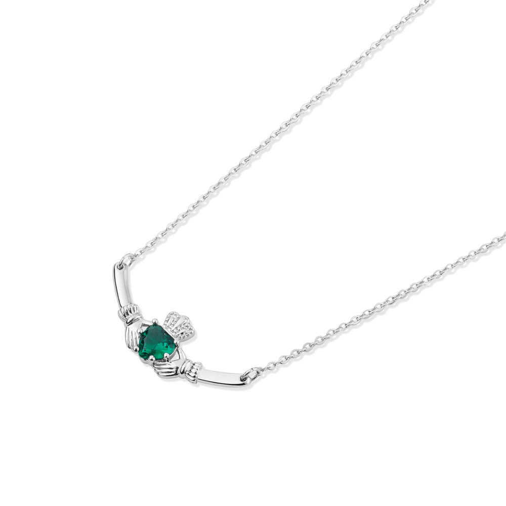 Karma Silver Green Claddagh Bar Necklace