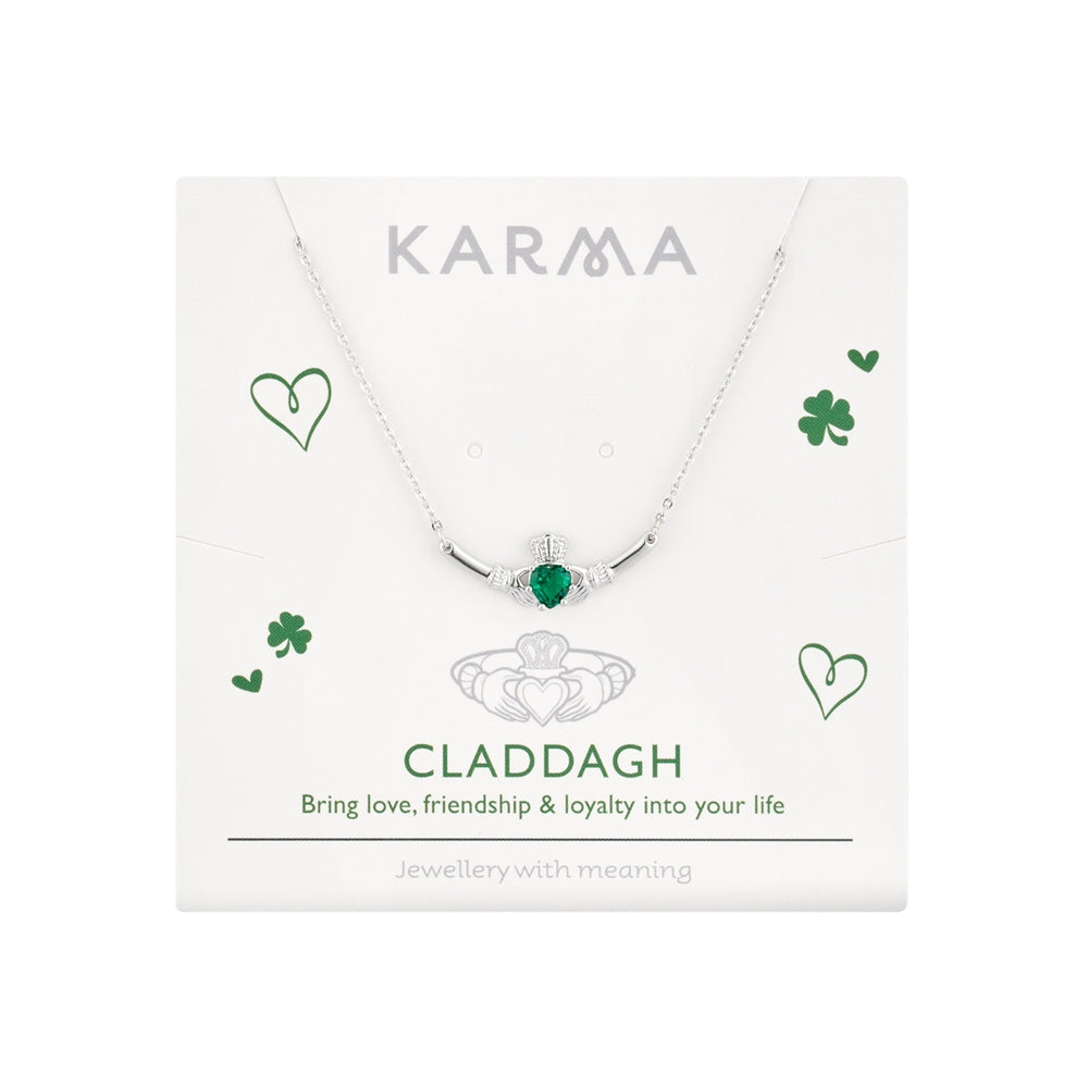 Karma Silver Green Claddagh Bar Necklace