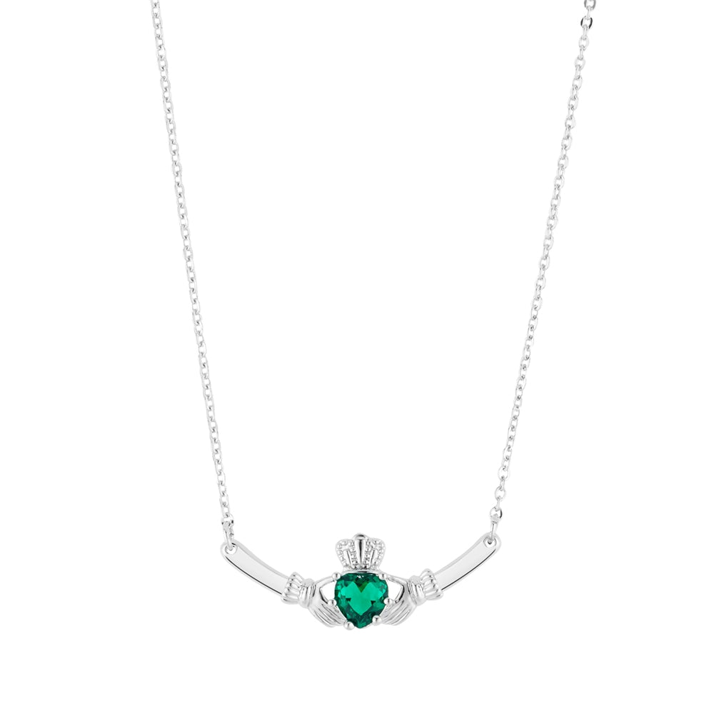 Karma Silver Green Claddagh Bar Necklace
