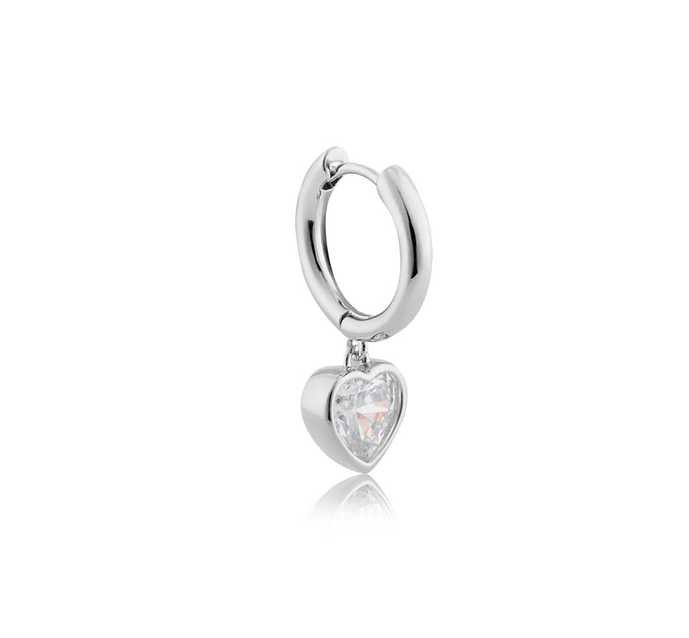 August Woods Silver Cubic Zirconia Heart Hoop Earrings