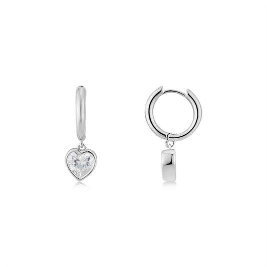 August Woods Silver Cubic Zirconia Heart Hoop Earrings