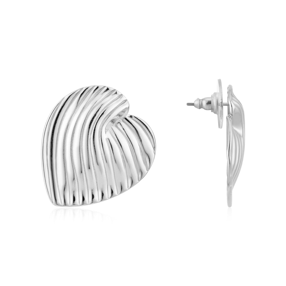 August Woods Silver Wave Heart Stud Earrings