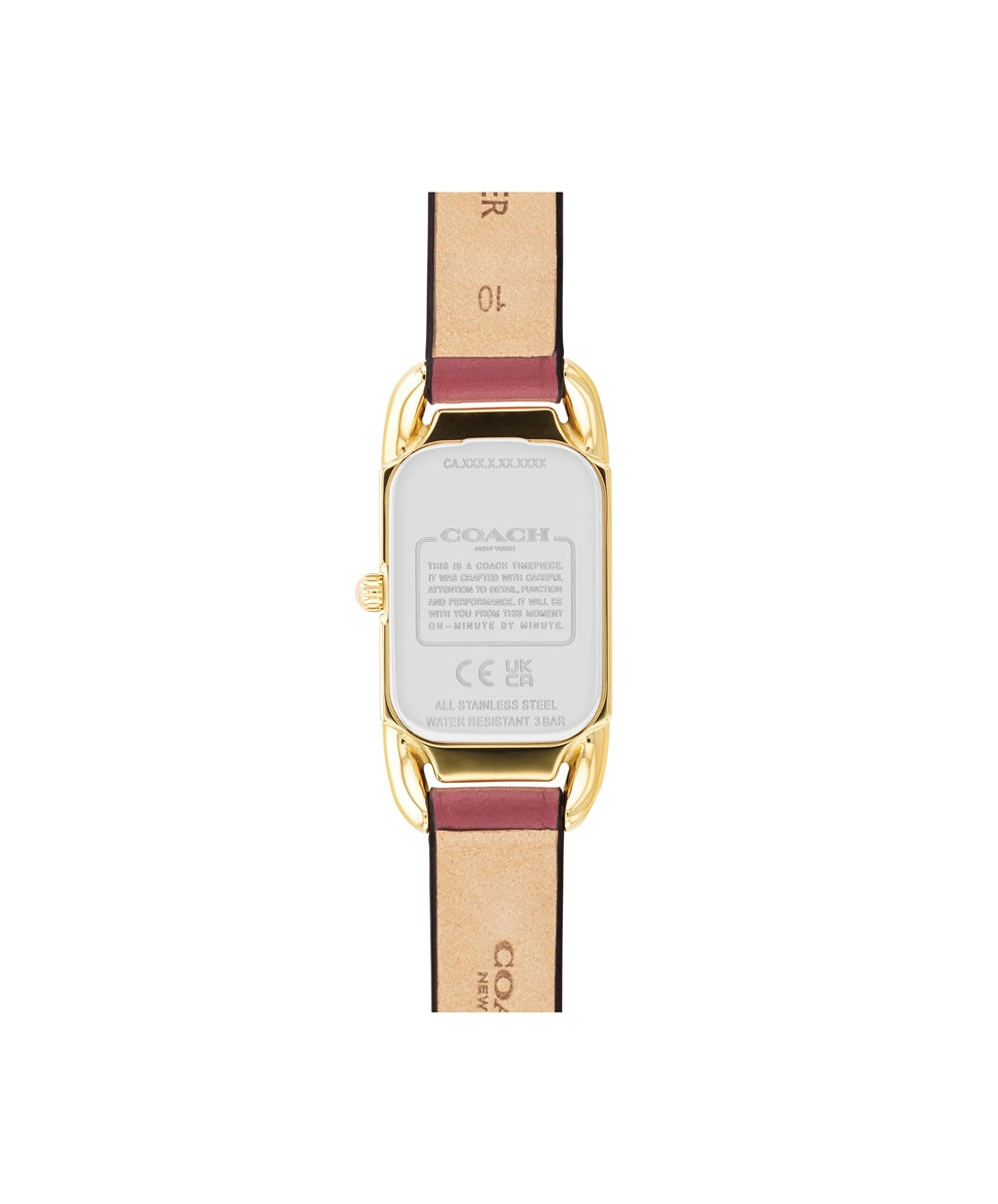 Coach Gold Cadie Pink Rectangle Flower Leather Watch