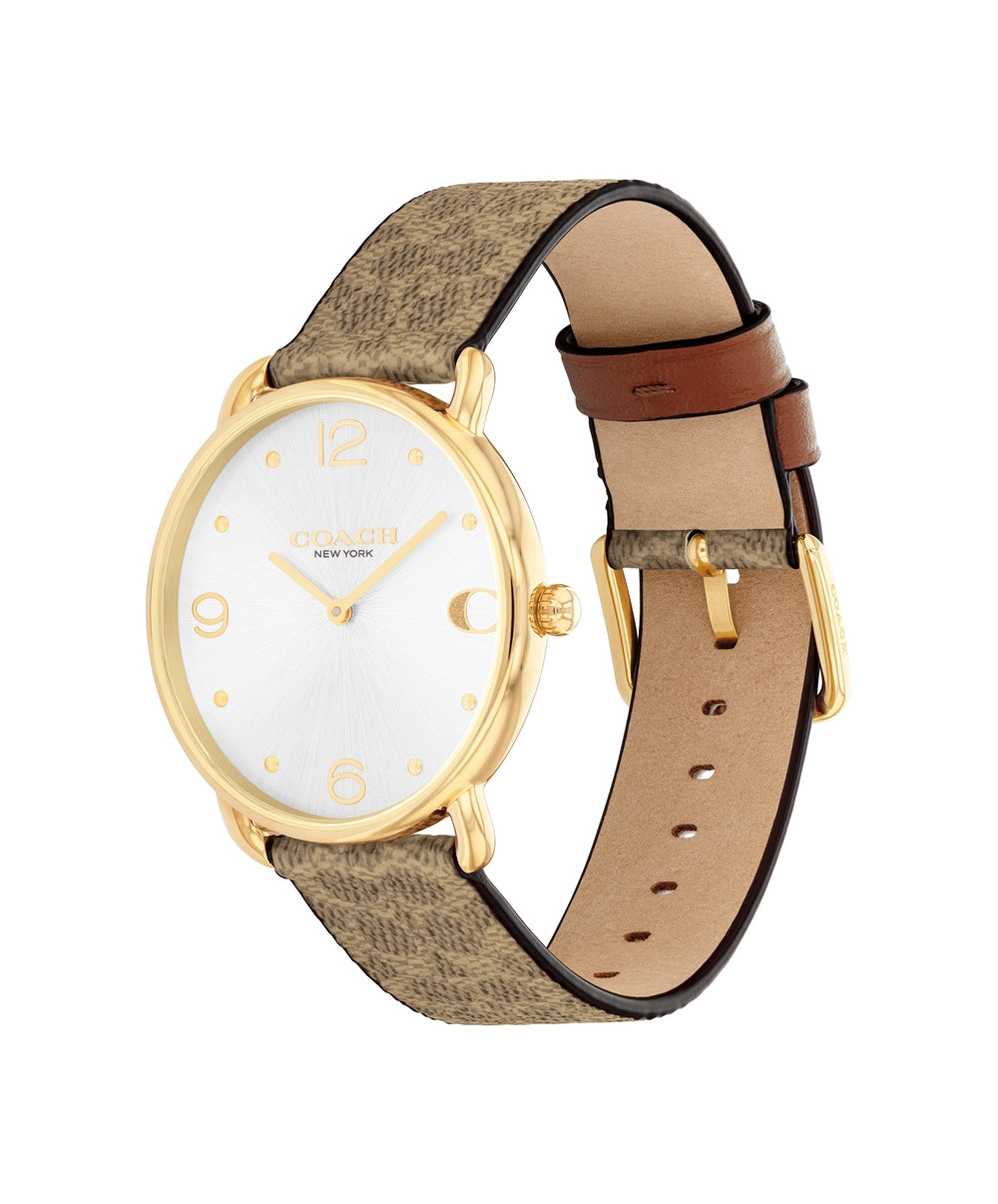 Coach Gold Elliot Brown Logo Strap Watch