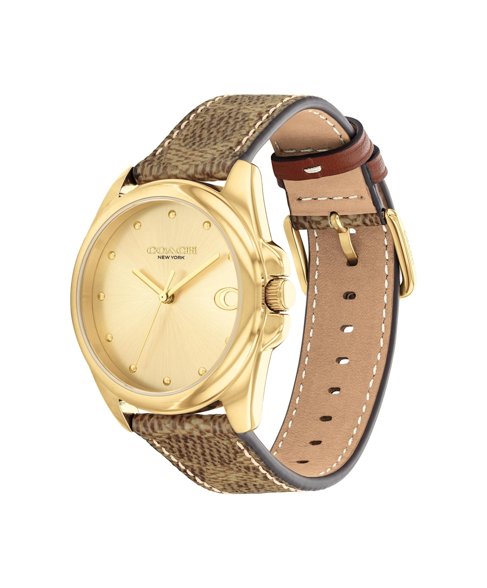 Coach Gold Greyson Brown Logo Strap Watch