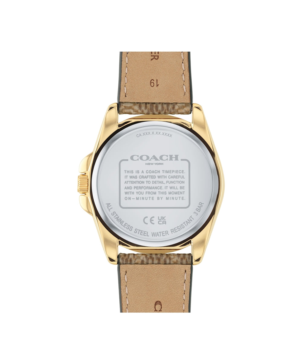 Coach Gold Greyson Brown Logo Strap Watch