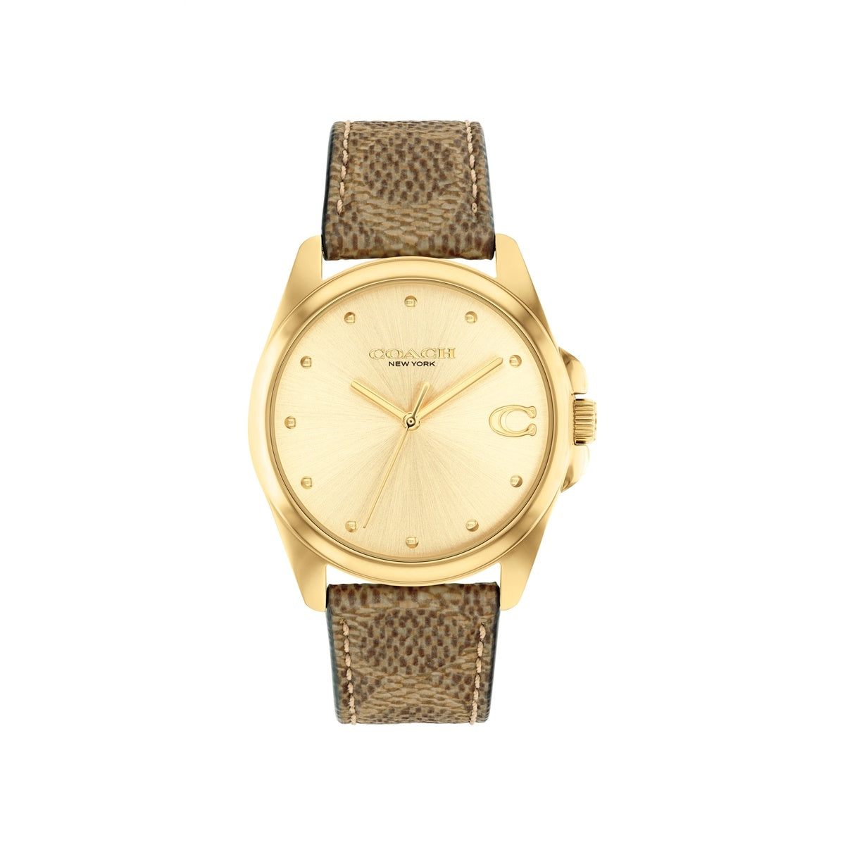 Coach Gold Greyson Brown Logo Strap Watch