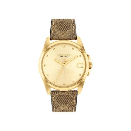 Coach Gold Greyson Brown Logo Strap Watch