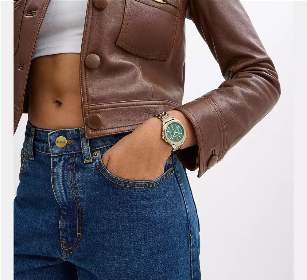 Coach Gold Mix Kitt Green Dial Bracelet Watch