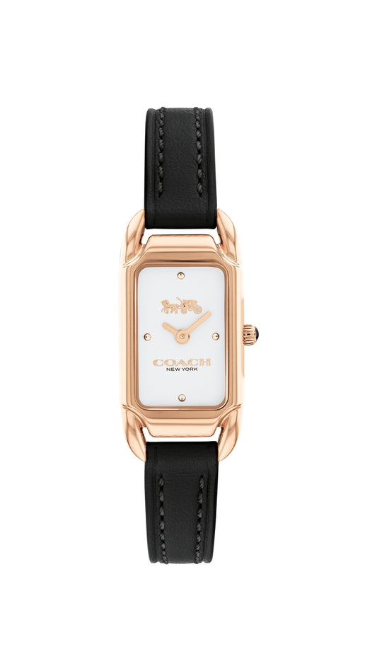 Coach Rose Gold Cadie Rectangle Black Leather Watch